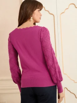 Magenta-roze - gebreide trui met noppensteek en geschulpte rand*Love & Roses