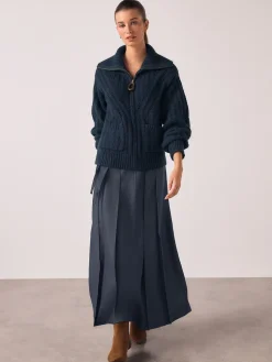 Marineblauw - Belted Denim Look Midi Kilt*Next Outlet