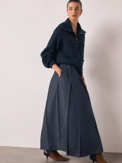 Marineblauw - Belted Denim Look Midi Kilt*Next Outlet