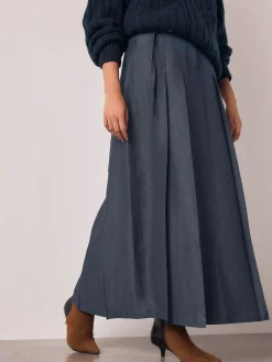 Marineblauw - Belted Denim Look Midi Kilt*Next Outlet