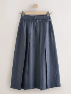 Marineblauw - Belted Denim Look Midi Kilt*Next Outlet