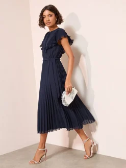 - Chiffon Pleated Lace Insert Midi Dress*Friends Like These Sale