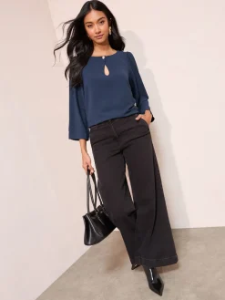 - 3/4 Sleeve Keyhole Front Hardware Detail Blouse*Friends Like These Hot