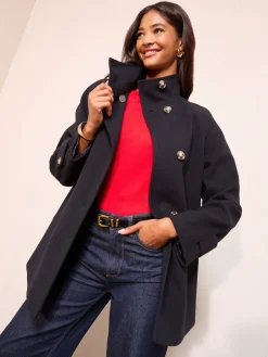 - Funnel Neck Button Front Mid Length Coat*Friends Like These