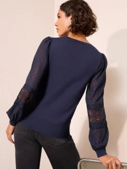 - Woven Sleeve Knitted Top*Friends Like These Outlet