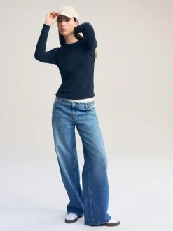 Marineblauw - Geribbelde top met ronde hals en lange mouwen*Next Clearance