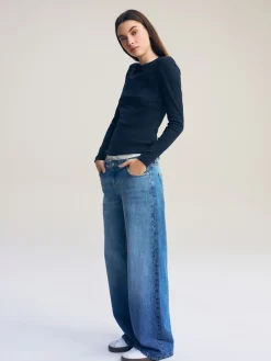 Marineblauw - Geribbelde top met ronde hals en lange mouwen*Next Clearance