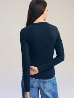 Marineblauw - Geribbelde top met ronde hals en lange mouwen*Next Clearance