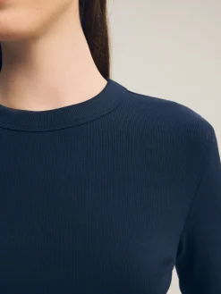 Marineblauw - Geribbelde top met ronde hals en lange mouwen*Next Clearance