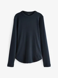 Marineblauw - Geribbelde top met ronde hals en lange mouwen*Next Clearance