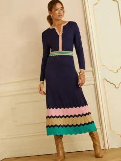 - - Gebreide midi-jurk met halsinkeping*Love & Roses Best