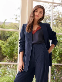 Marineblauw - Satin Jacquard Single Breasted Blazer*Next Best