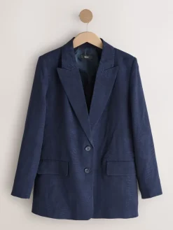 Marineblauw - Satin Jacquard Single Breasted Blazer*Next Best