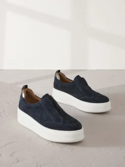 Marineblauw - Signature leren instapsneakers met dikke zool en plateauzool*Next Online