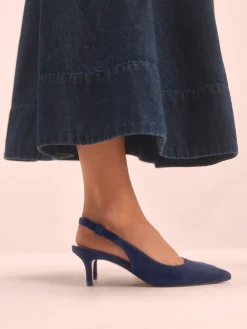 Marineblauw en leer - Tabitha Simmons x Dela Slingback Puntige Hakken*Next Clearance