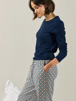Marineblauw geo - Geribbelde pyjama met lange mouwen*Next Outlet