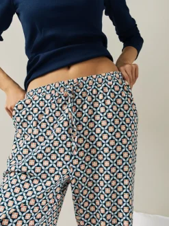 Marineblauw geo - Geribbelde pyjama met lange mouwen*Next Outlet