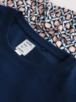 Marineblauw geo - Geribbelde pyjama met lange mouwen*Next Outlet