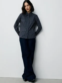 Marineblauw gestreept - Fitted Stretch Essential Long Sleeve Shirt*Next New