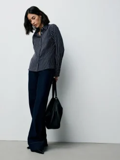 Marineblauw gestreept - Fitted Stretch Essential Long Sleeve Shirt*Next New