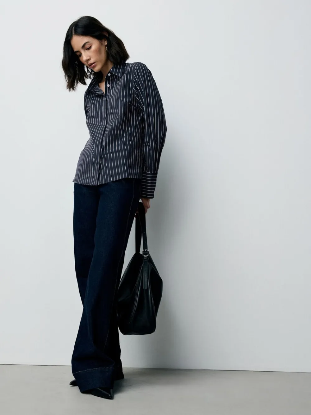 Marineblauw gestreept - Fitted Stretch Essential Long Sleeve Shirt*Next New