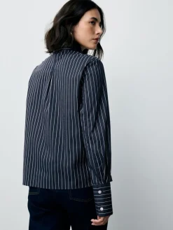 Marineblauw gestreept - Fitted Stretch Essential Long Sleeve Shirt*Next New