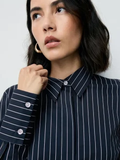 Marineblauw gestreept - Fitted Stretch Essential Long Sleeve Shirt*Next New