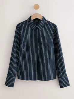 Marineblauw gestreept - Fitted Stretch Essential Long Sleeve Shirt*Next New