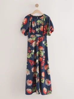 - Midi-jurk met print en pofmouwen*Next Online