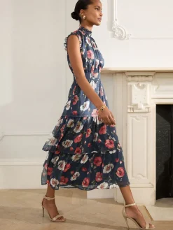 - Gedrukte Maxi-jurk met hoge hals en tierlantijntjes*Next Online