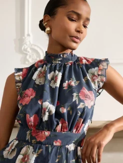 - Gedrukte Maxi-jurk met hoge hals en tierlantijntjes*Next Online