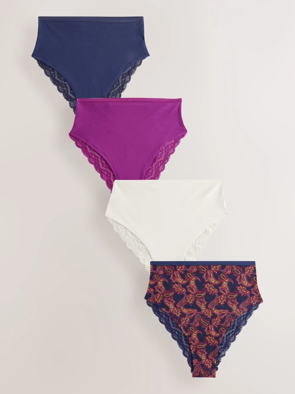 Marineblauw met paisleymotief - Katoenen kanten slipjes 4 stuks*Next Sale