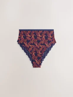 Marineblauw met paisleymotief - Katoenen kanten slipjes 4 stuks*Next Sale