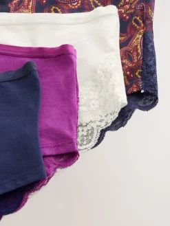 Marineblauw met paisleymotief - Katoenen kanten slipjes 4 stuks*Next Sale