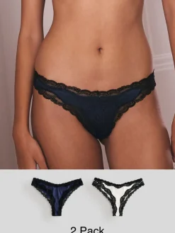 - High Shine & Lace Trim Brazilian Knickers 2 Pack*Next Online