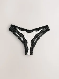- High Shine & Lace Trim Brazilian Knickers 2 Pack*Next Online
