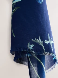 Marineblauwe bloemenprint - Print Kew Collection Lightweight Scarf*Next New