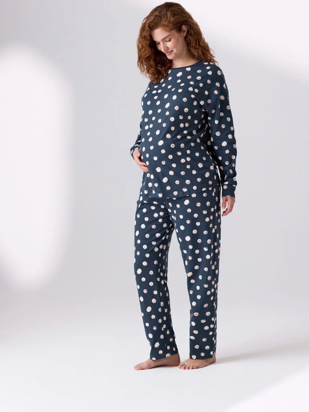 Marineblauwe stip - Zwangerschapspyjama met lange mouwen*Next New