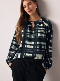 - Keyhole Detail Relaxed Long Sleeve Blouse*Next