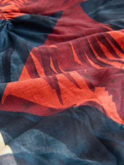 Marineblauw/oranje met palmprint - Vormgevend bandeaubadpak met buikcorrectie*Next Hot