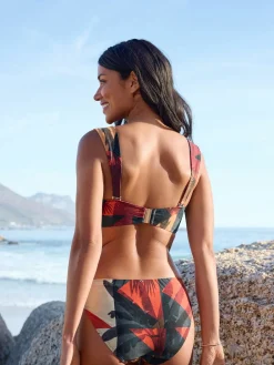 Marineblauw/Roestrood palmprint - Bandeaubikinitop met beugel*Next Sale