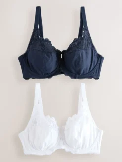 Marineblauw/wit - DD+ Niet-gewatteerde Volle Cup Modal & Kanten Beha's 2 Set*Next Discount