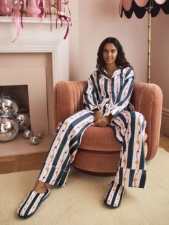 Marineblauw/wit - Stripe Plush Mule Slippers*Next Online