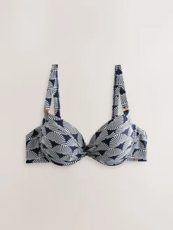 Marineblauw/wit met waaierprint - Buikcorrigerende bikinitop met vulling en beugel*Next Sale