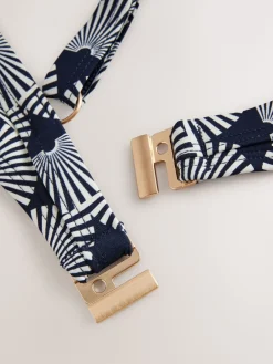 Marineblauw/wit met waaierprint - Buikcorrigerende bikinitop met vulling en beugel*Next Sale