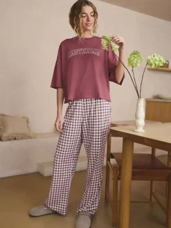 Mauve-paars geruit - Katoenen pyjama met korte mouw*Next Outlet