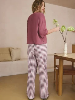 Mauve-paars geruit - Katoenen pyjama met korte mouw*Next Outlet