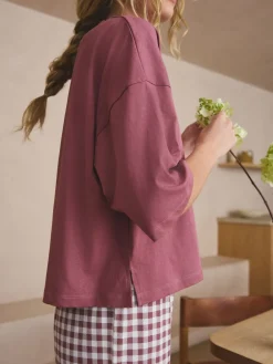 Mauve-paars geruit - Katoenen pyjama met korte mouw*Next Outlet