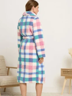 Multi Check Borg Shawl Robe*M&Co Sale