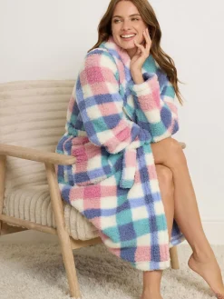 Multi Check Borg Shawl Robe*M&Co Sale